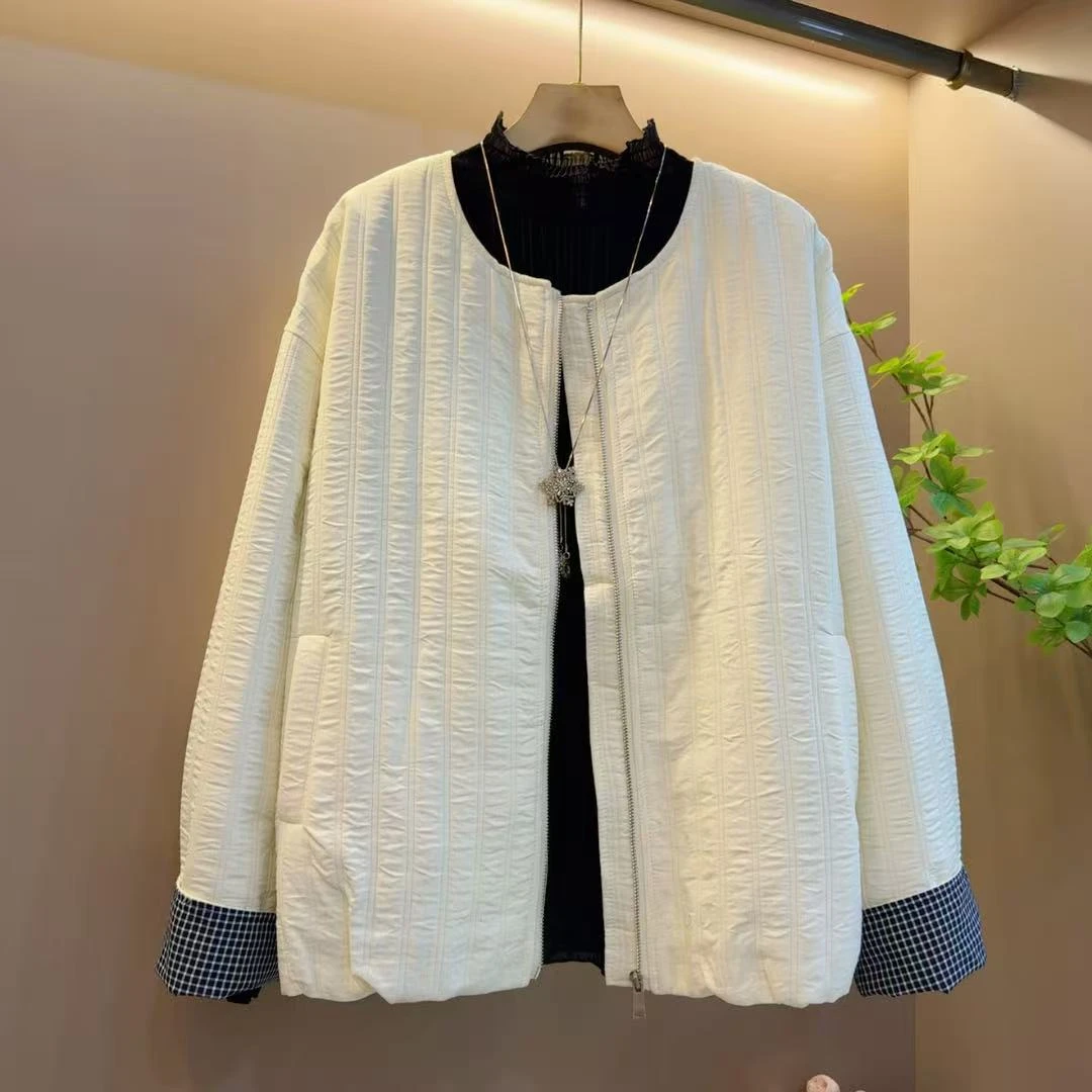 欧货轻奢拼接格子简约法式遮肉外套（长65左右）