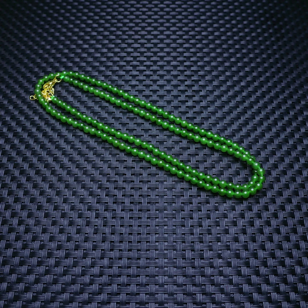 【小猴哥珠宝】天然和田玉碧玉正阳绿无黑点卡5mm气质时尚小米链-J