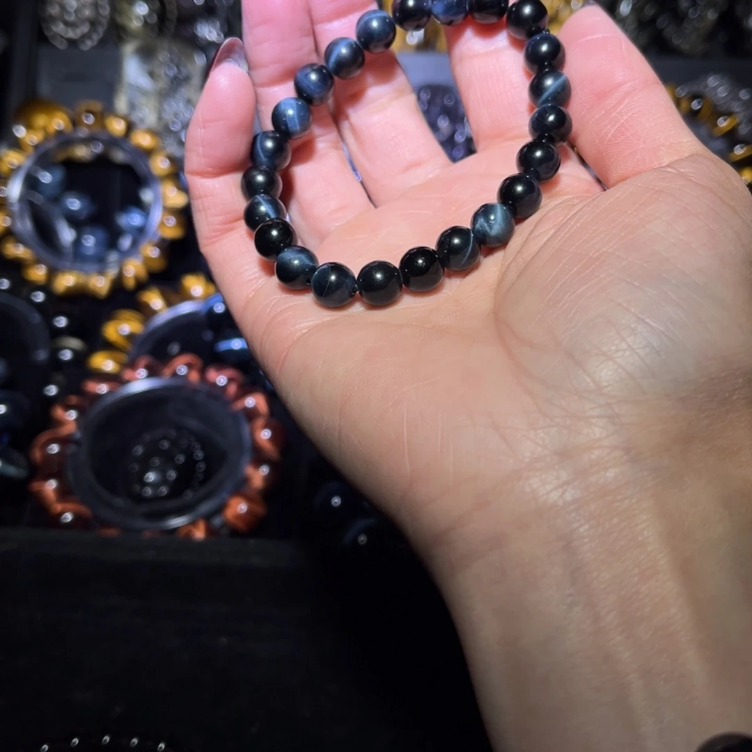 未镶嵌黑曜岩手链飞*蓝虎眼8m