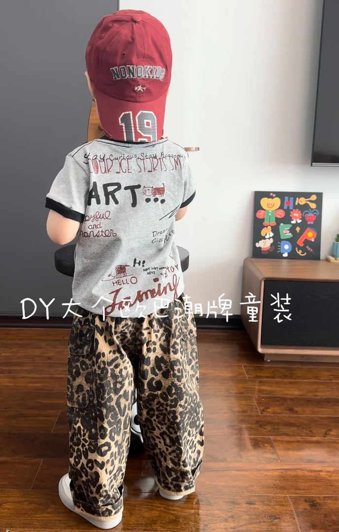 【欧巴家】DD新款复古猫咪时尚儿童短袖T恤纯棉