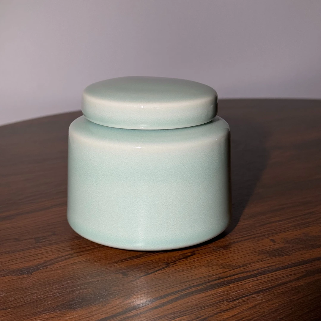 长安知己耀州窑青瓷中式家用天青带盖茶叶罐可用于储存香粉香膏