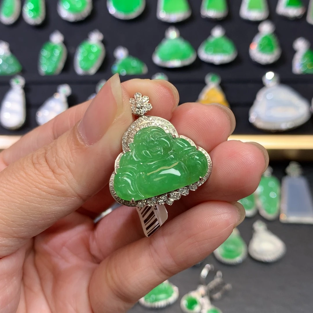 翡翠吊坠(不含链)18K金镶嵌