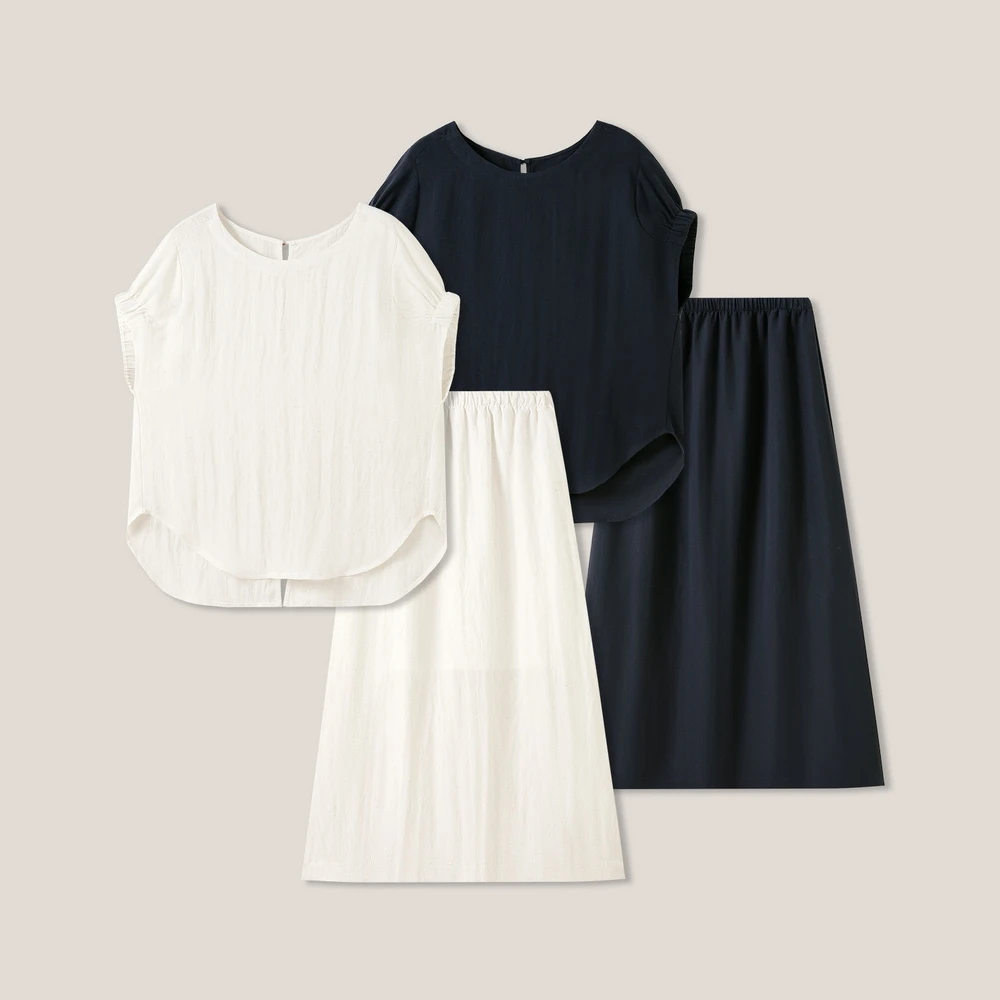 气质百搭纯色麻料短袖上衣+半裙套装SS26265