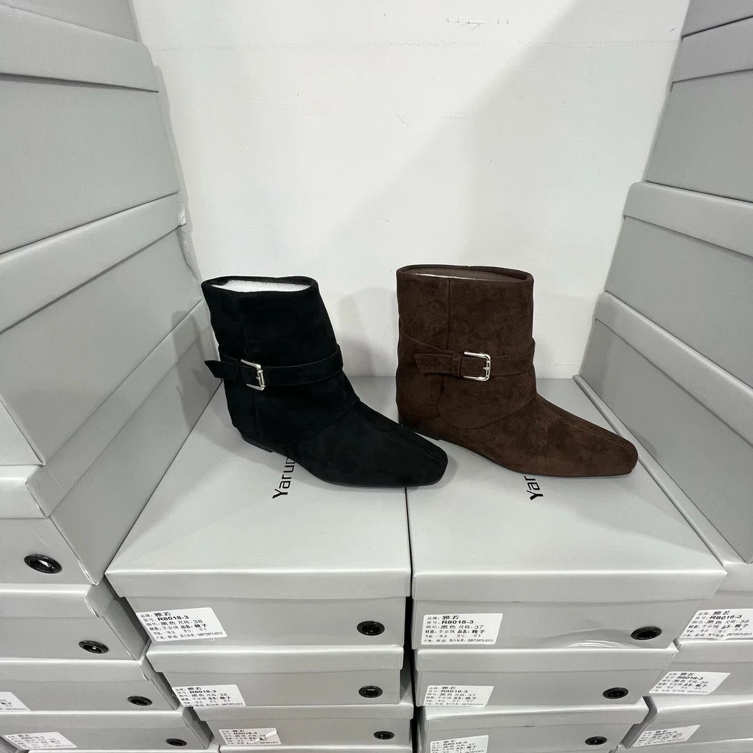 MM 3052新款时尚秋冬内增高系带方扣女短靴