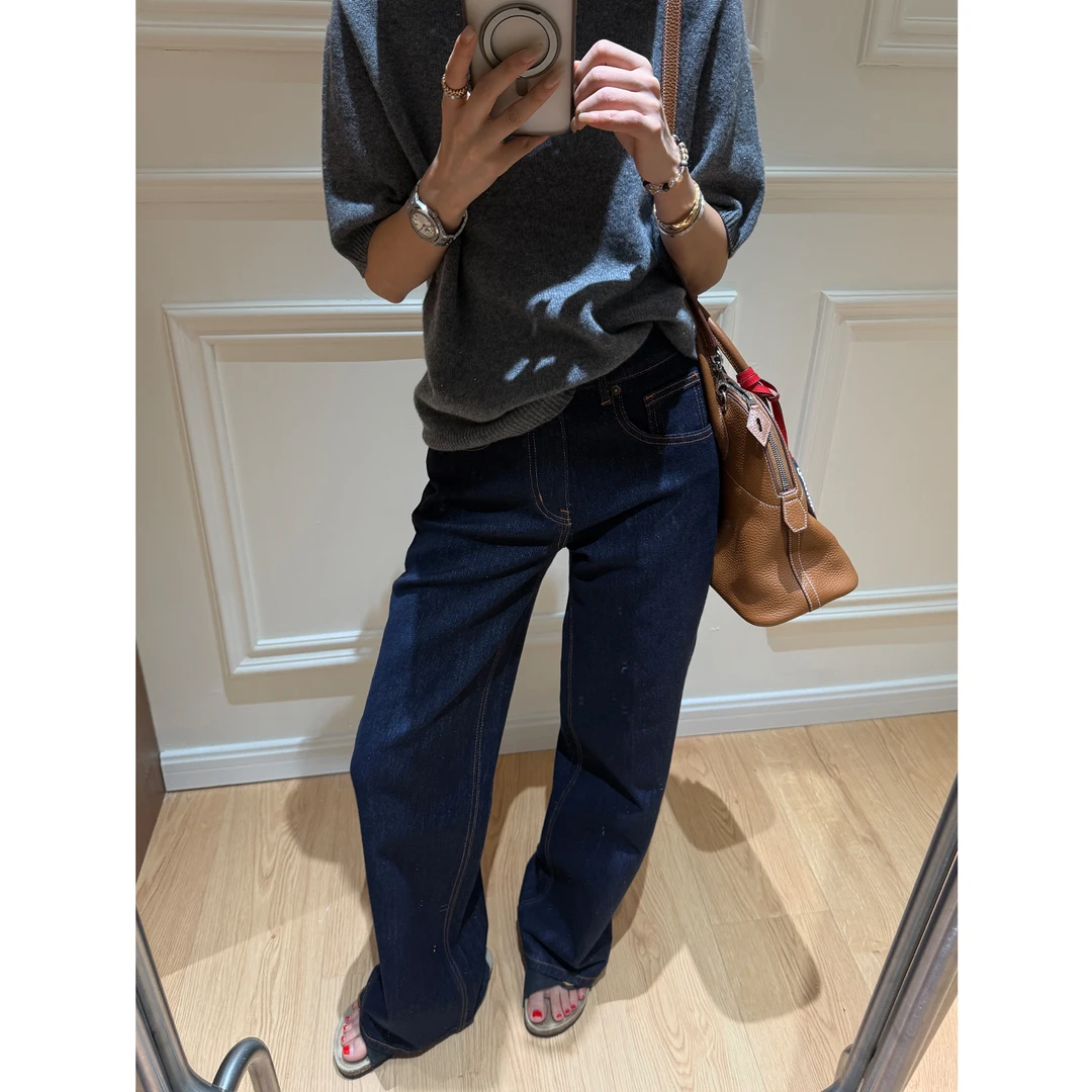 KEEP KAPU靠谱【直腿铅笔】重工水洗复古蓝色直筒牛仔裤KP250932