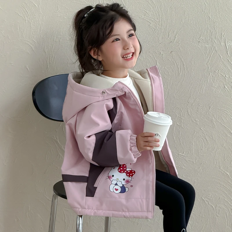女童外套2025秋冬季新款洋气小女孩KT猫加厚儿童冬装两面穿上衣