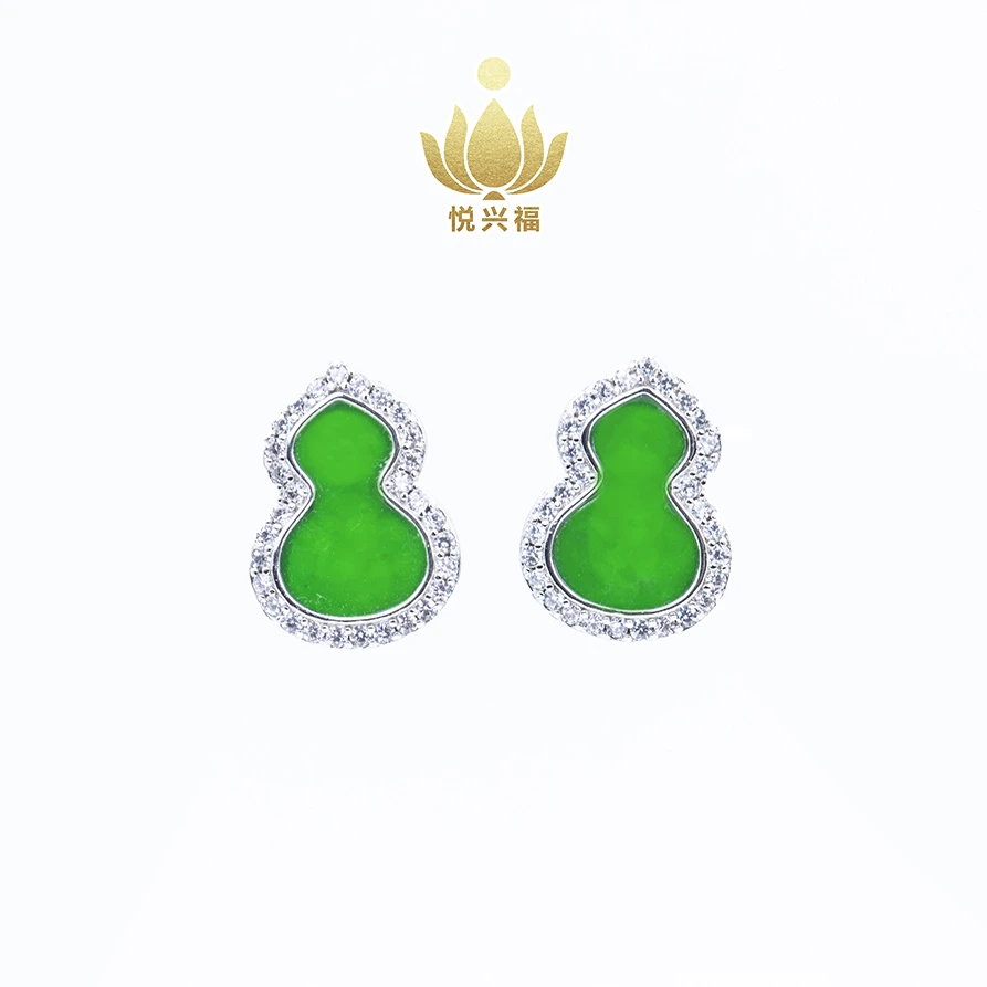 天然缅甸翡翠A货葫芦时尚气质百搭翡翠耳钉S925银多样性发