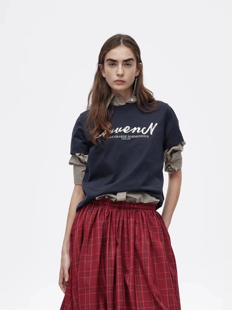 AVVENN2025春季新品直筒修身裁剪百搭廓形小T恤