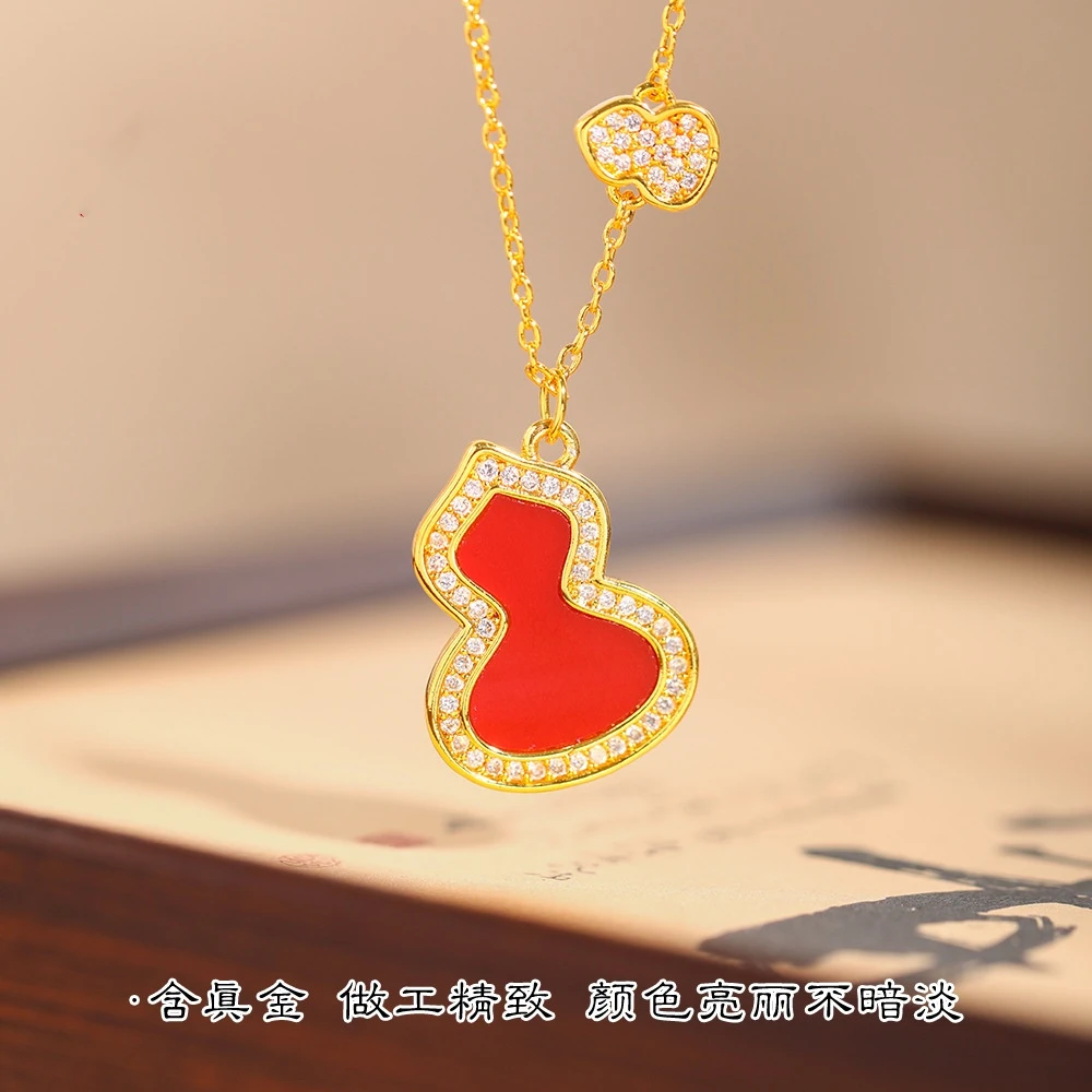 铜合金项链 红葫芦轻奢气质福禄满钻锁骨链饰品金色链子百搭