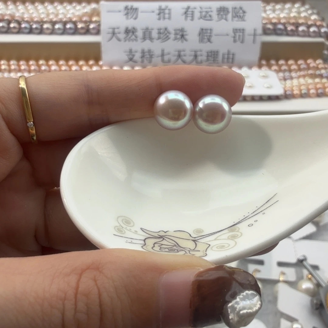 耳饰银S925镶嵌淡水珍珠