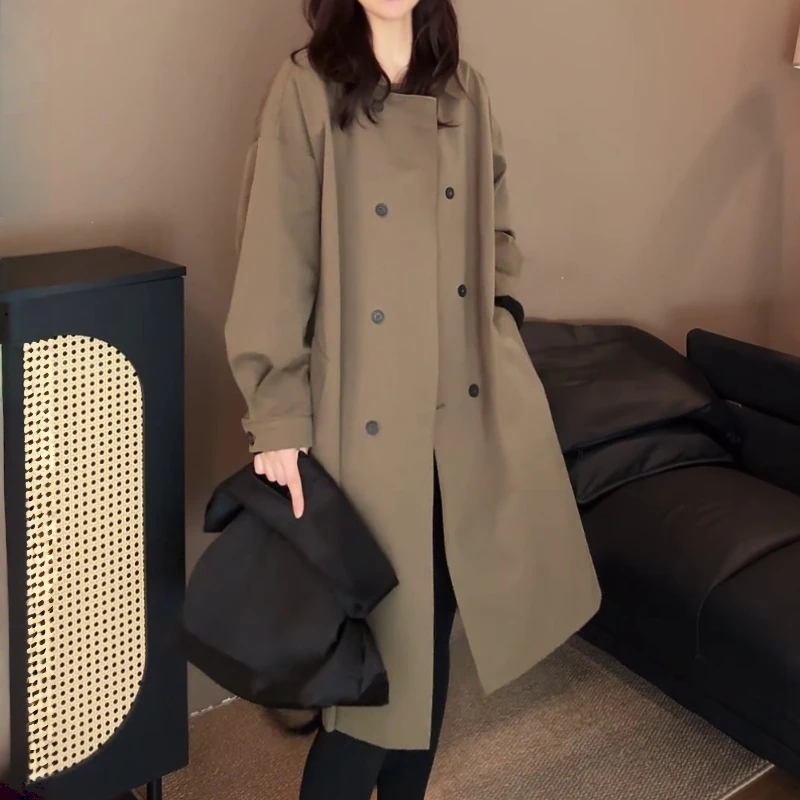 高级感超好看气质风衣女2025年秋季新款韩版百搭宽松翻领过膝外套