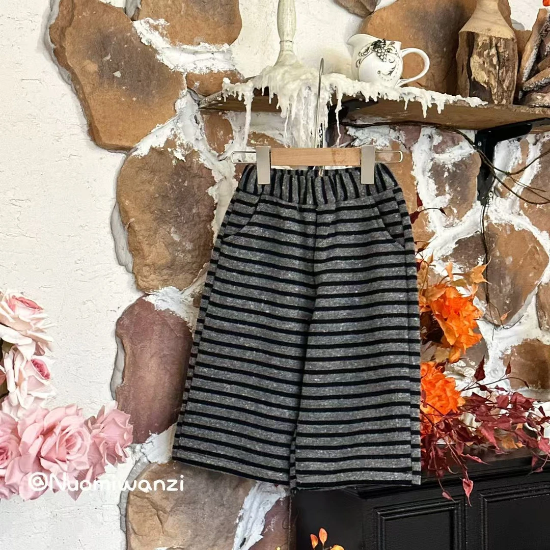 QHY-3165-儿童森系百搭洋气条纹加绒加厚裤子（冬款）