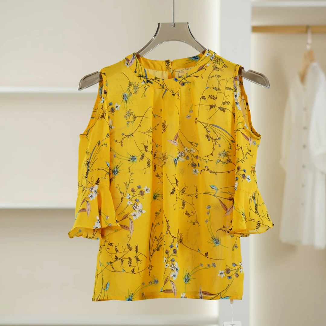 一路童行 A014-5 时尚落肩碎花套头上衣衬衫夏季女装品牌折扣