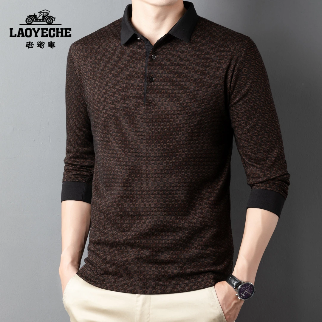 老爷车运动春秋款长袖时尚休闲宽松POLO衫中年男士商务翻领T恤衫