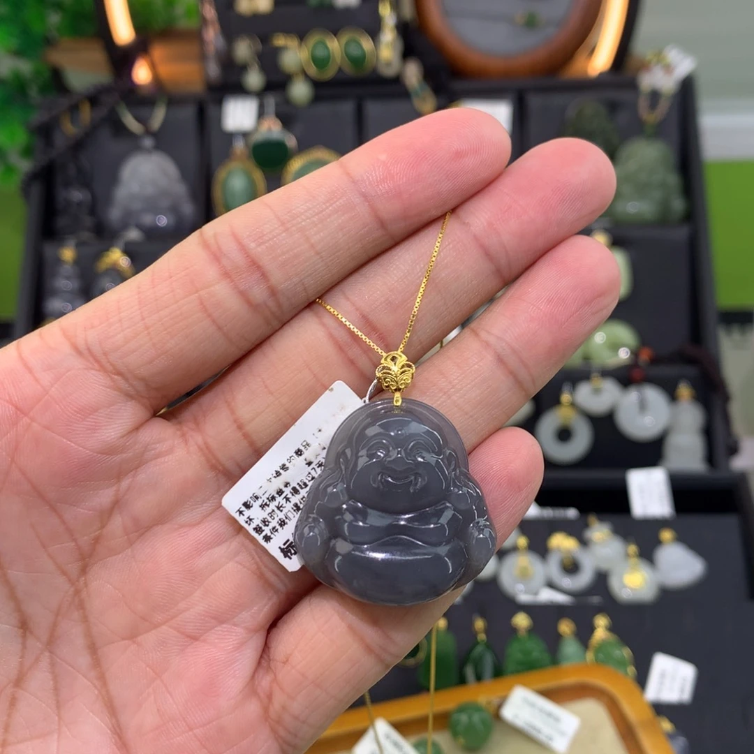 七***姨和田玉18K金镶嵌吊坠(赠链)