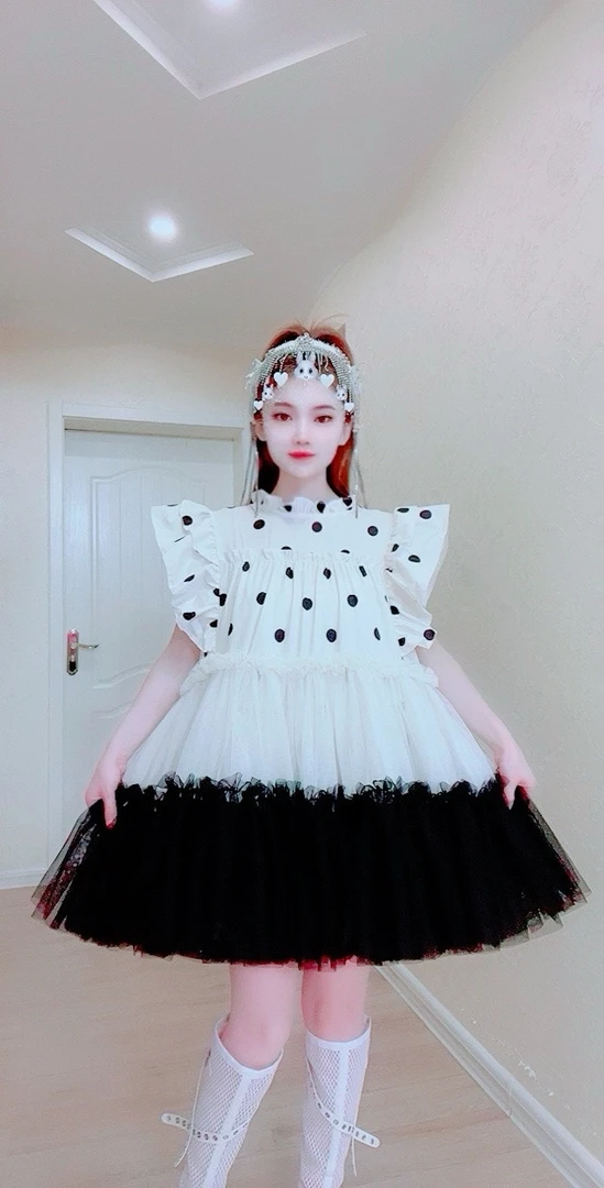 【面条家】5239#夏季仙仙纱纱拼接波点蓬蓬连衣裙