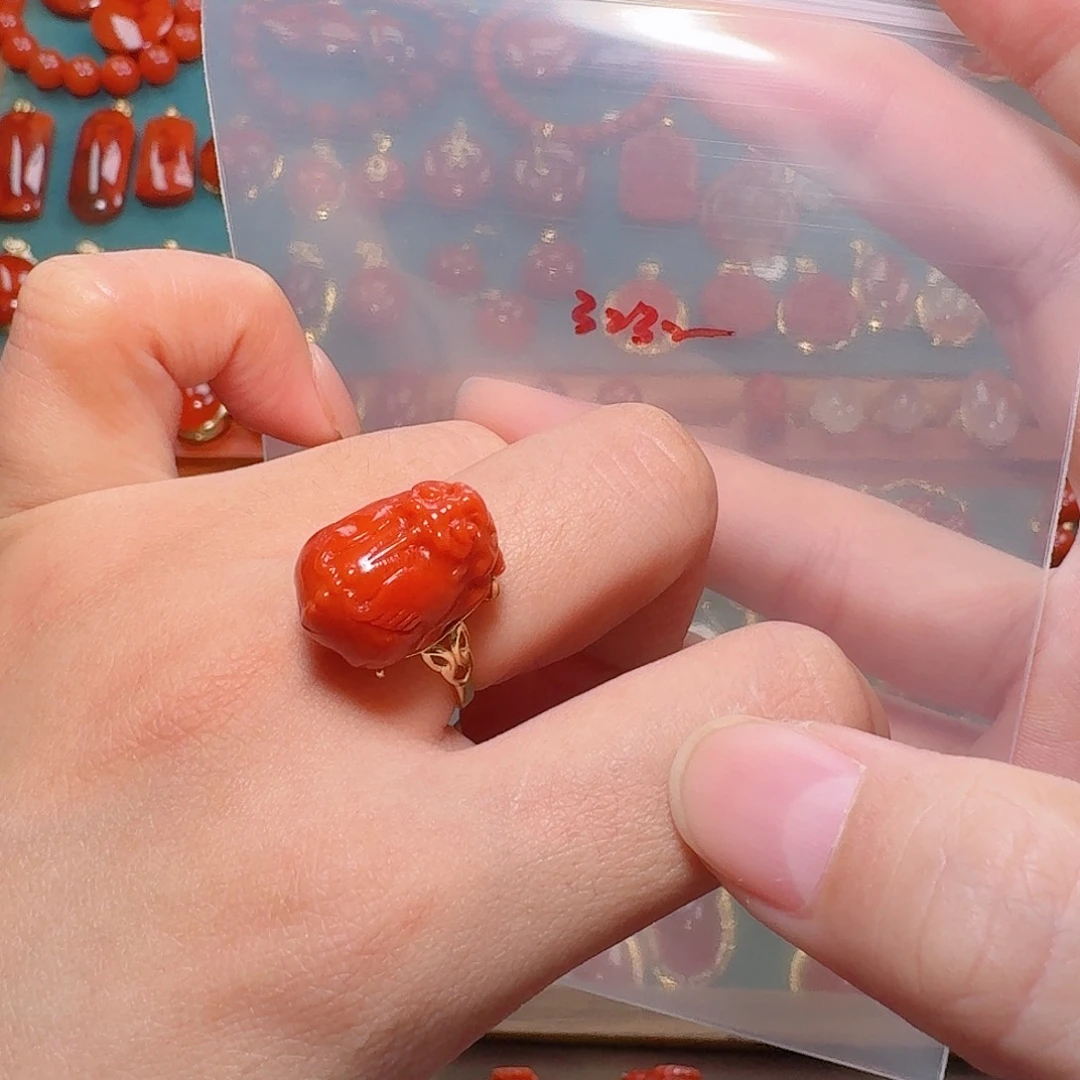 南红玛瑙银S925镶嵌戒指