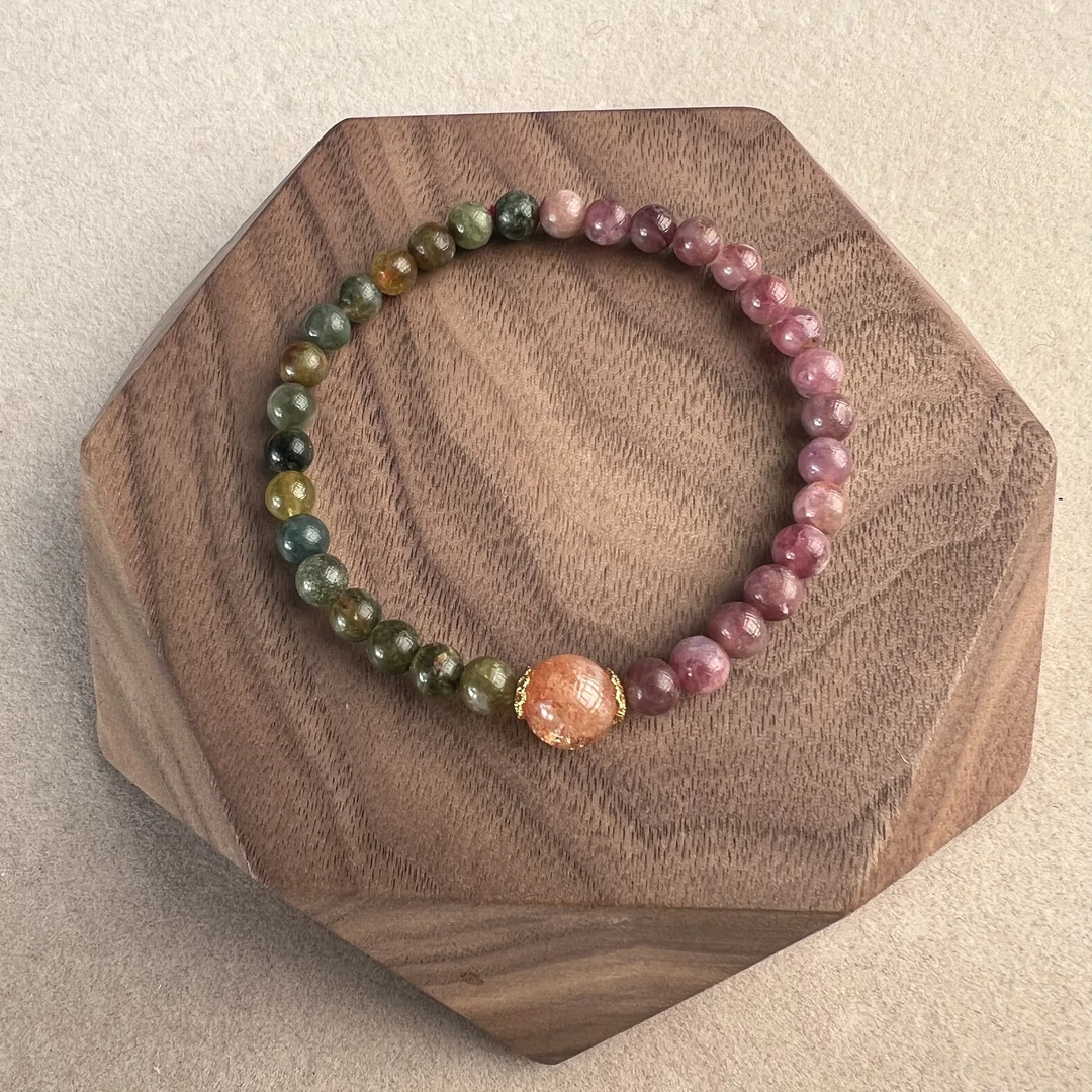 天然单圈碧玺5mm金草莓手串