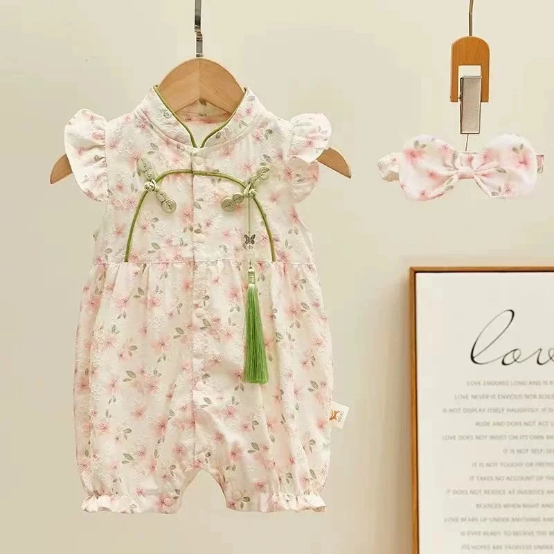 Y【优选】夏装薄款连体衣包屁女新生婴儿宝公主可爱连体衣sy