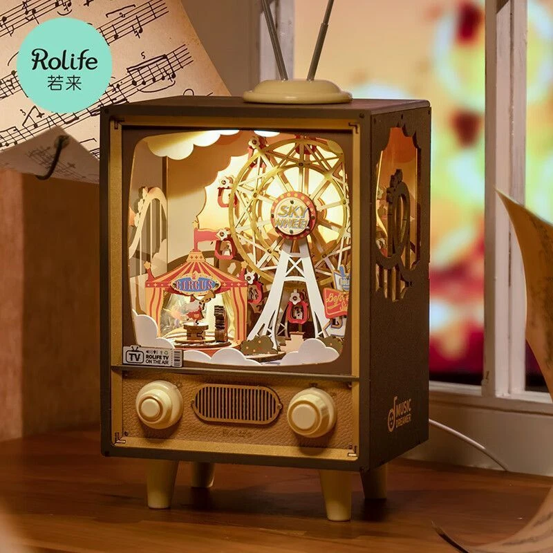 若来若态日落游乐园八音盒立体积木拼图成人拼装模型玩具生日礼物