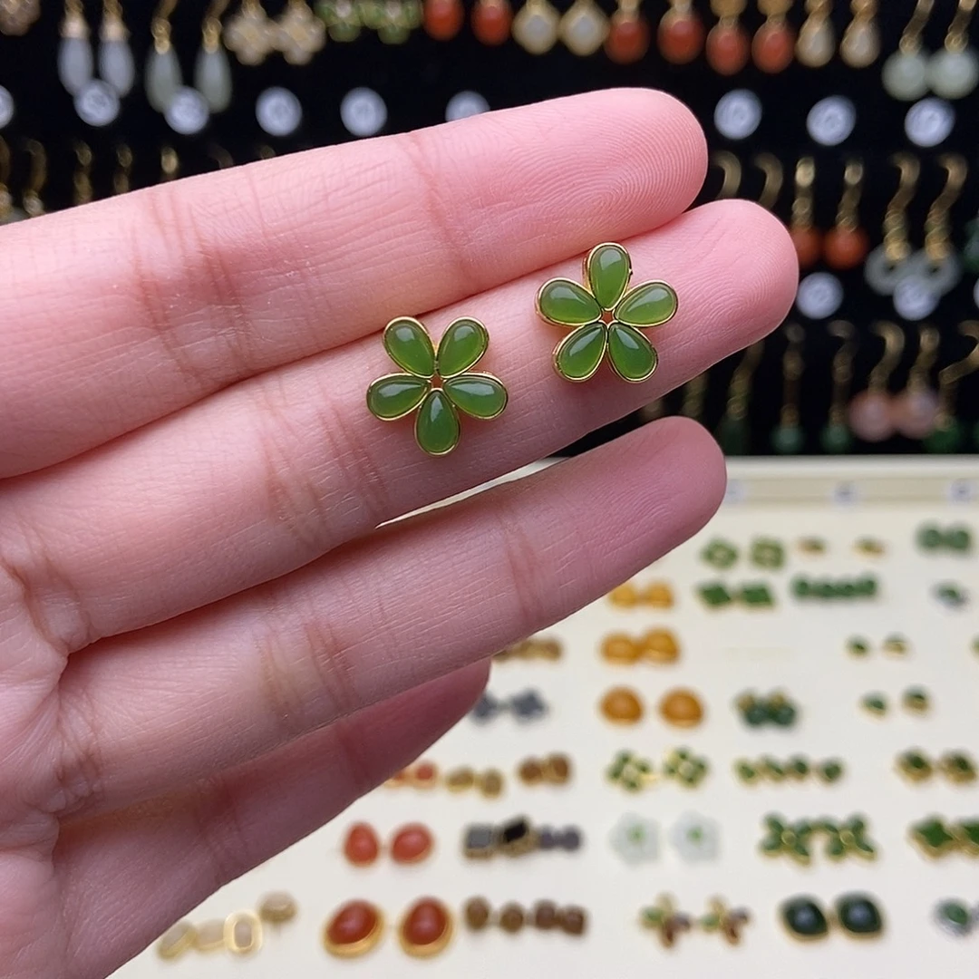 和田玉银S925镶嵌耳饰