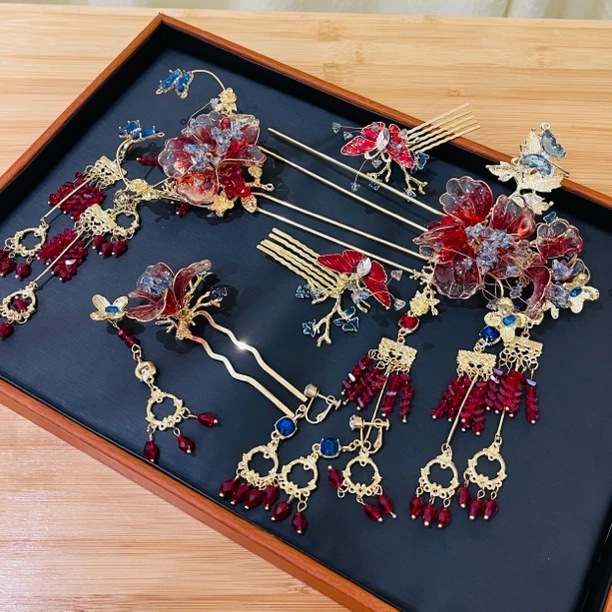 金钻新娘新款金红色新中式秀禾服头饰