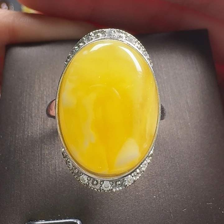 蜜蜡银S925镶嵌戒指戒指