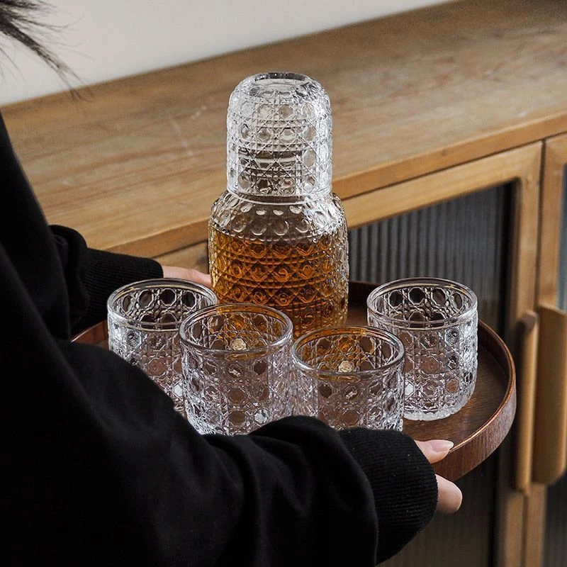 【一壶五杯】复古浮雕冷水壶玻璃凉水冷泡壶家用大容量水壶套装yw