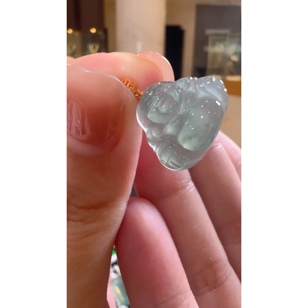 天然A货翡翠佛公冰绿HJ06多样性发一