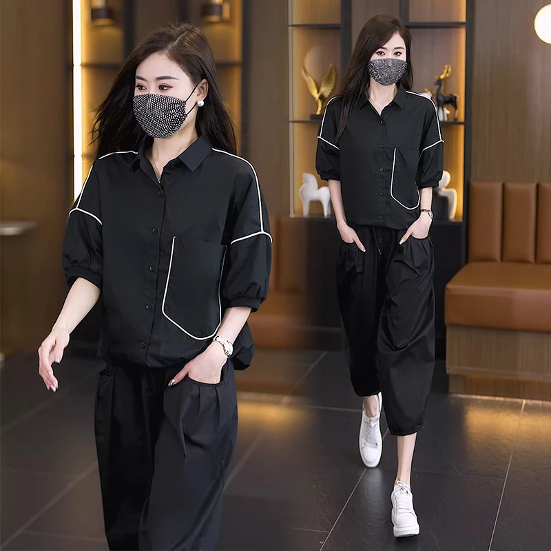 NSY 2025新款大码套装夏季女装时尚遮肉减龄洋气宽松高级感套装