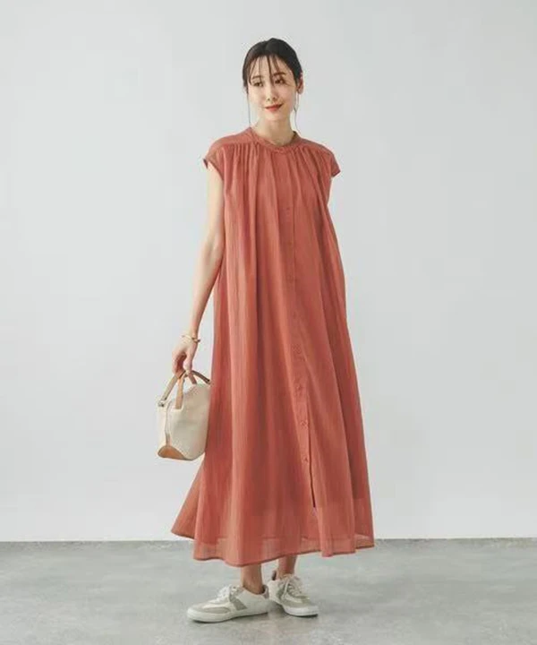 A212 GW 棉杨柳皱轻薄凉快简约宽松衬衫式连衣裙  连衣裙