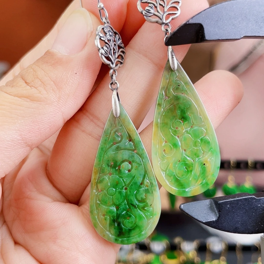 翡翠银S925镶嵌耳饰