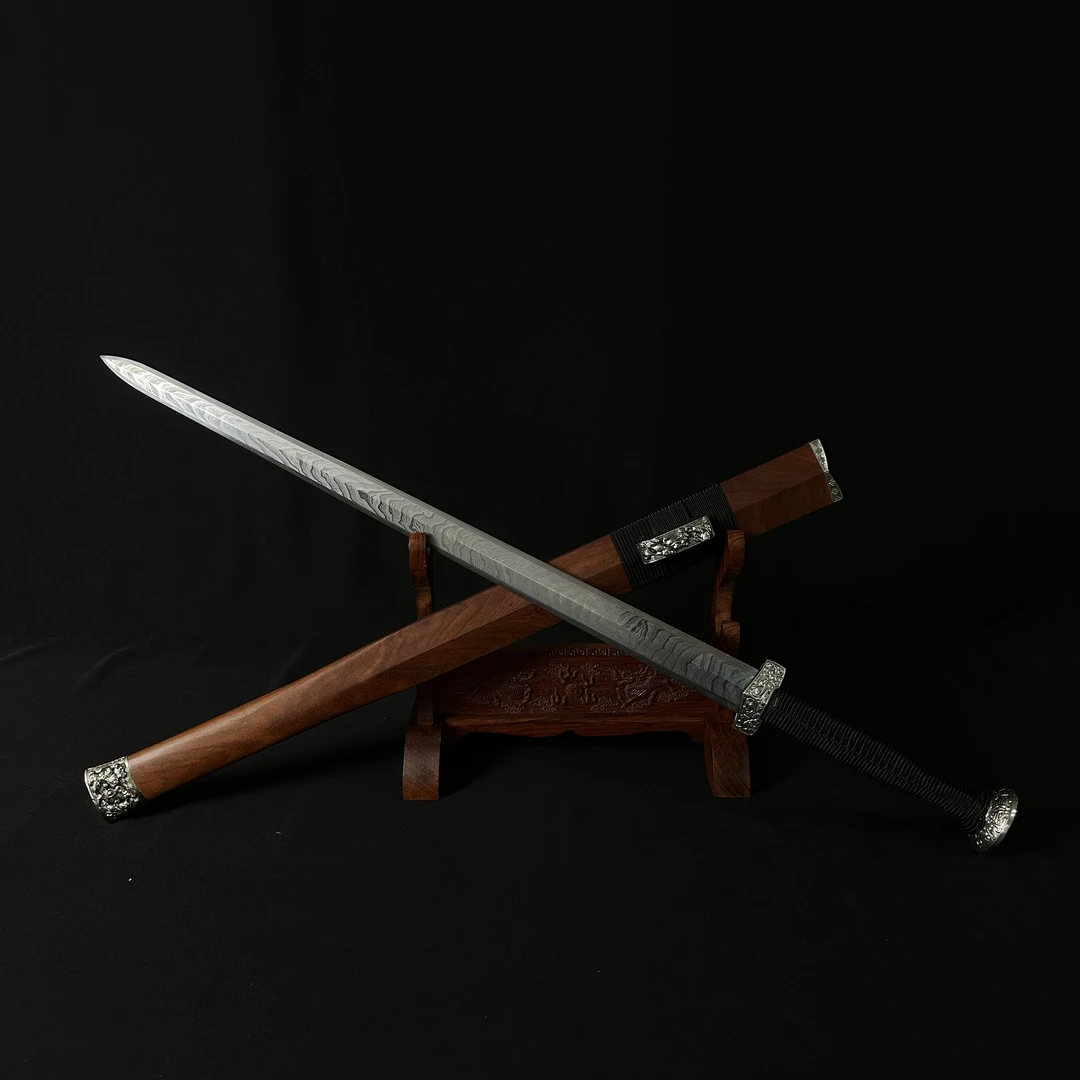 龙泉锻锋阁 螭龙大汉剑 血檀白铜 陨铁山水纹 收藏送礼佳品未开刃