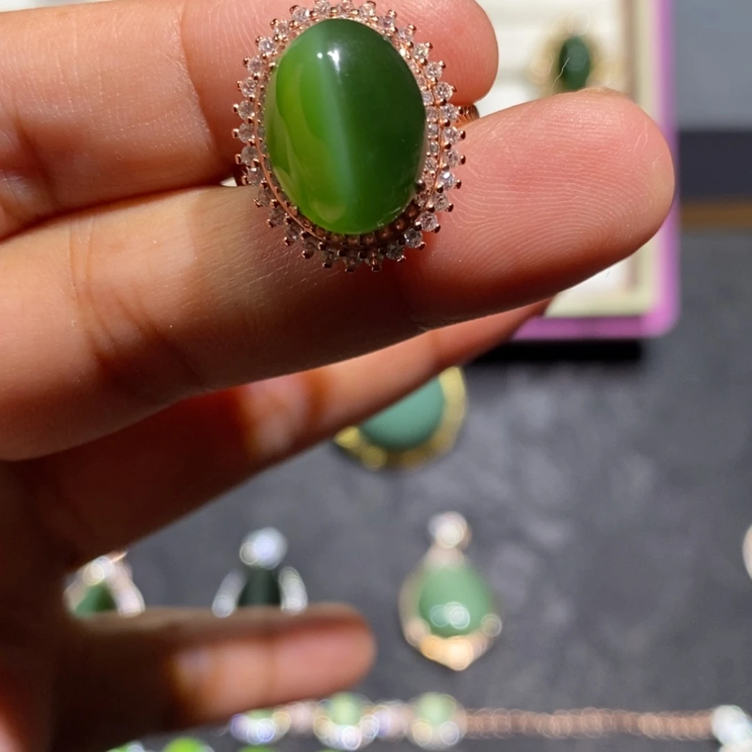 和田玉（碧玉）银S925镶嵌颈饰