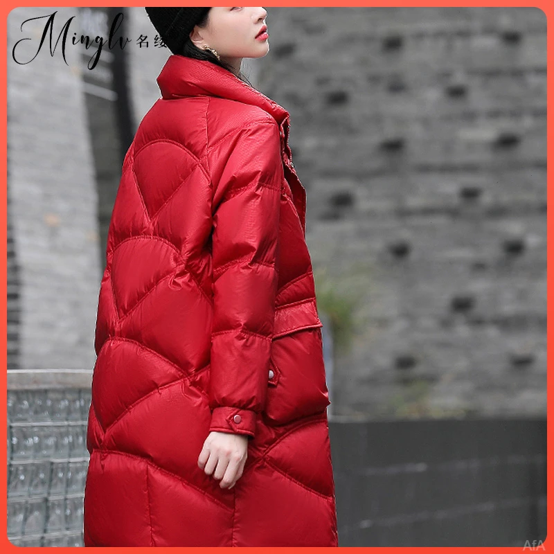 高级感红色羽绒服女中长款2025年冬季新款高端时尚爆款小个子外套