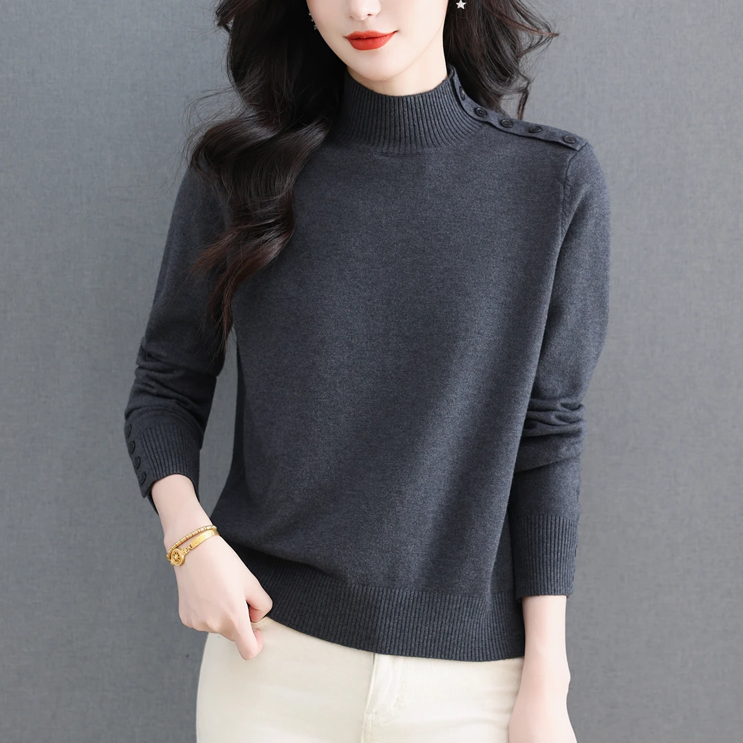 哥弟阿玛施正品牌女装显瘦针织常规毛衣半高领宽松衫羊毛衫洋气