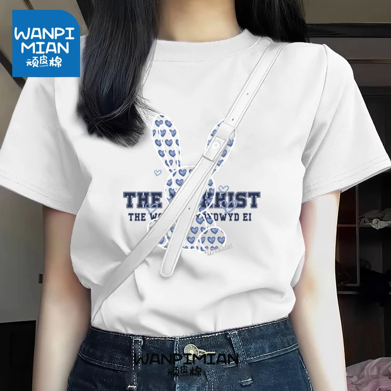 纯棉夏季休闲正肩短袖女士情侣装印花ins百搭圆领显瘦t恤小众短款