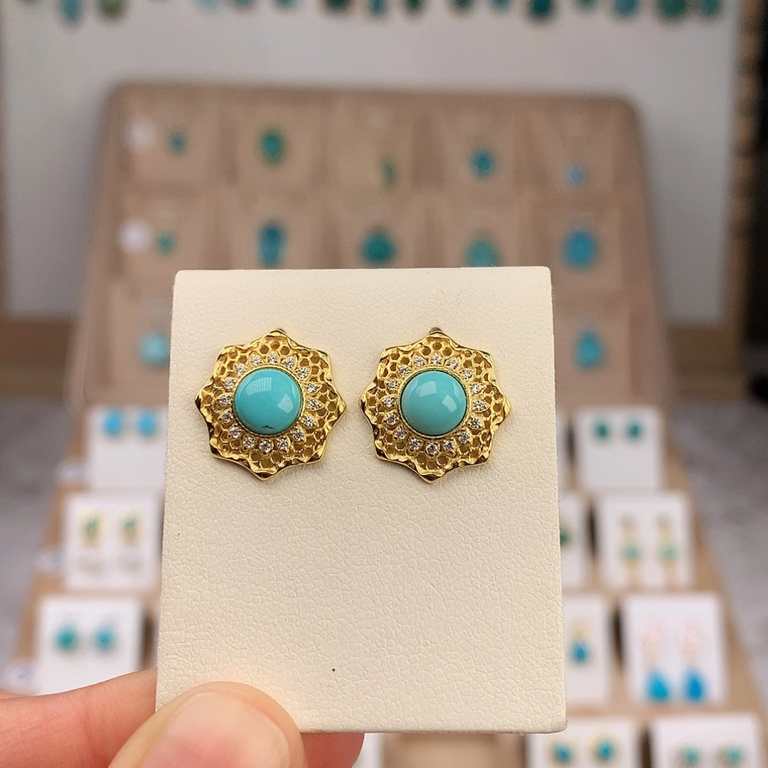 绿松石银S925镶嵌耳饰