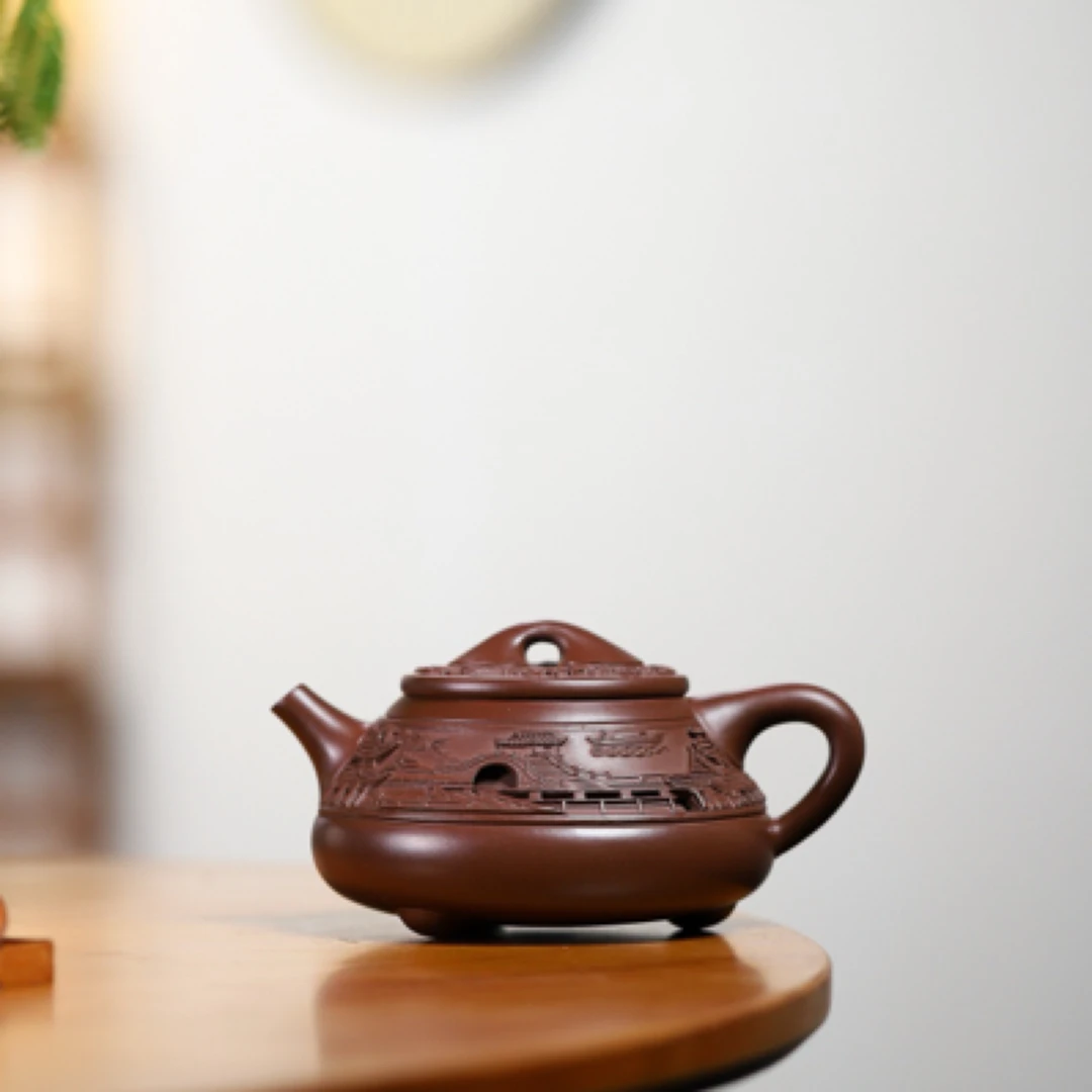 杨军保全手工精致雕刻！镂空石瓢  原矿底槽清350cc