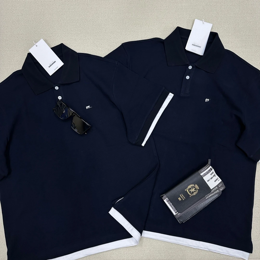 MISSBAO新款【假两件POLO白边款短袖】男女情侣宽松时尚百搭短袖