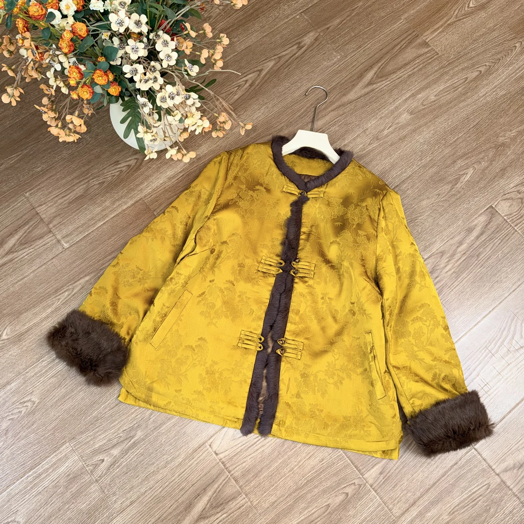 【大季原创】W204冬季新中式宽松兔毛棉袄加棉外套女国风复古女装