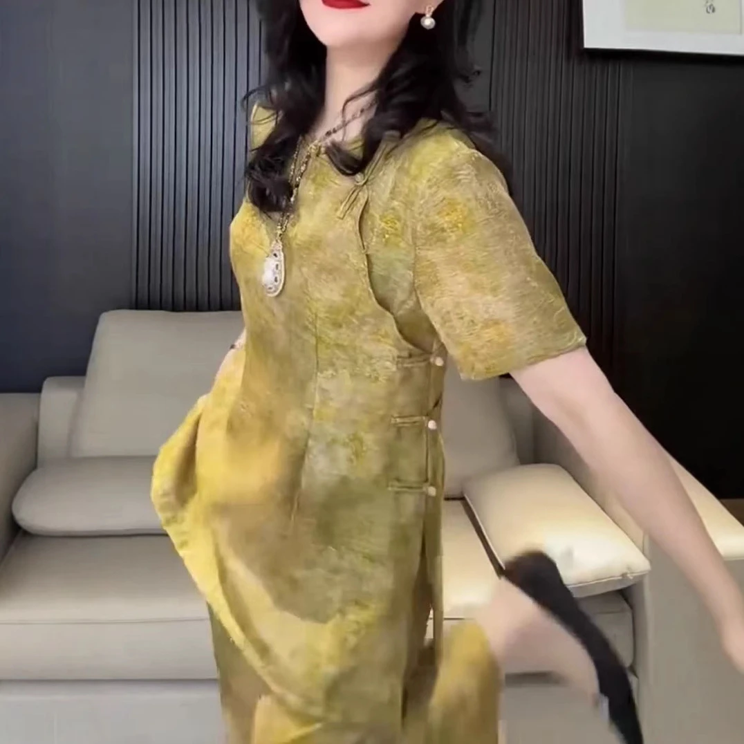 2025夏季新款女神范减龄新中式复古国风晕染设计感两件套上衣裤子