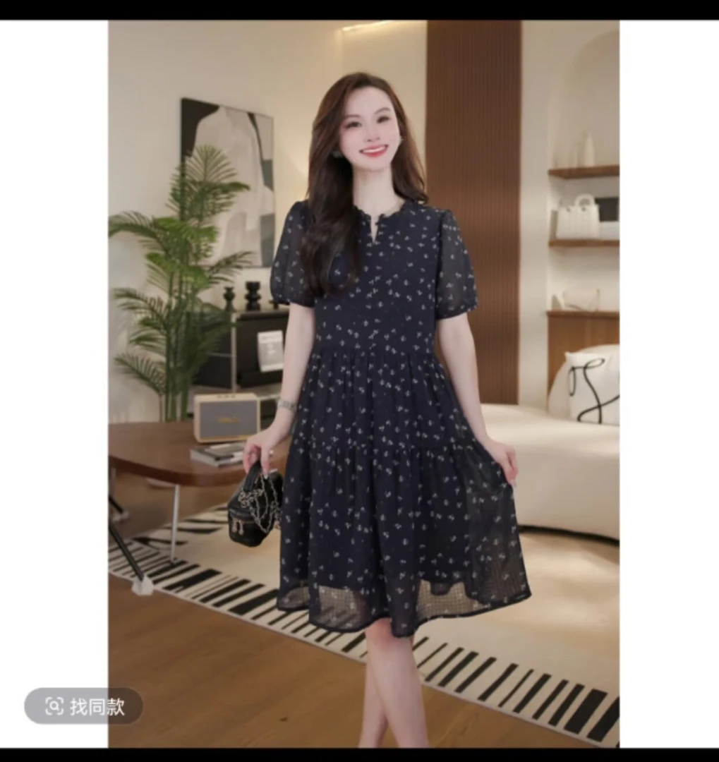 法式高级感洋气碎花系带连衣裙女2025夏季新款收腰显瘦气质中长裙