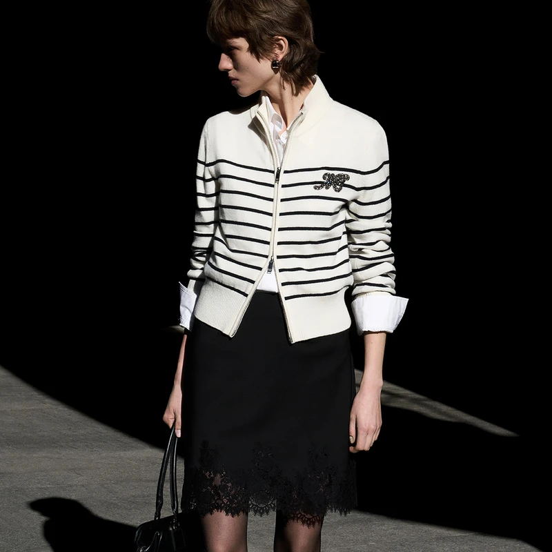 MOCO针织开衫2025新品美丽诺绵羊毛双开头拉链高领MBE1CART06