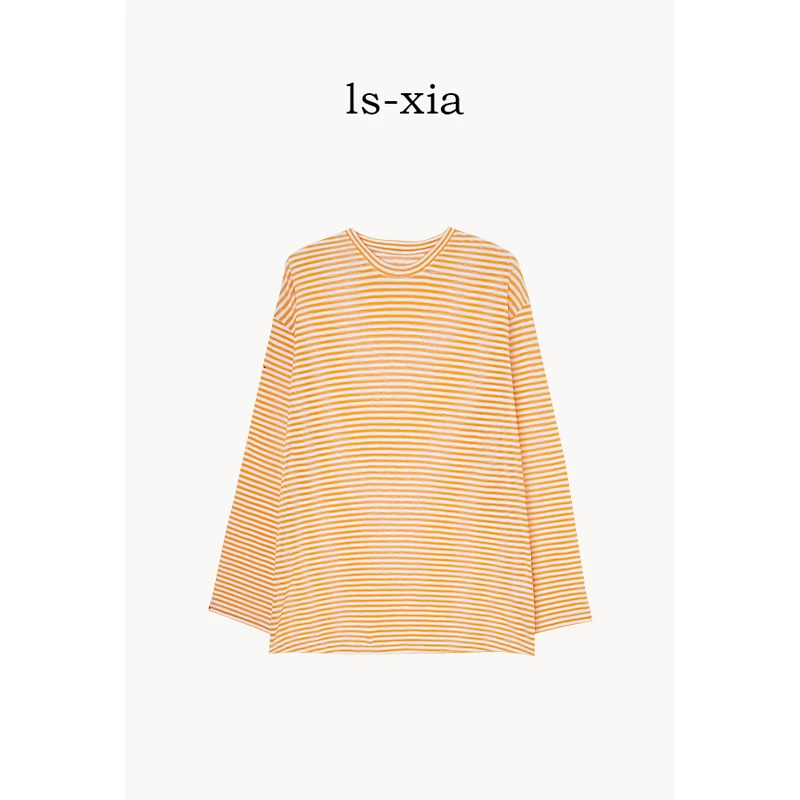 【橙白】休闲百搭橙白撞色格调条纹宽松长袖针织衫