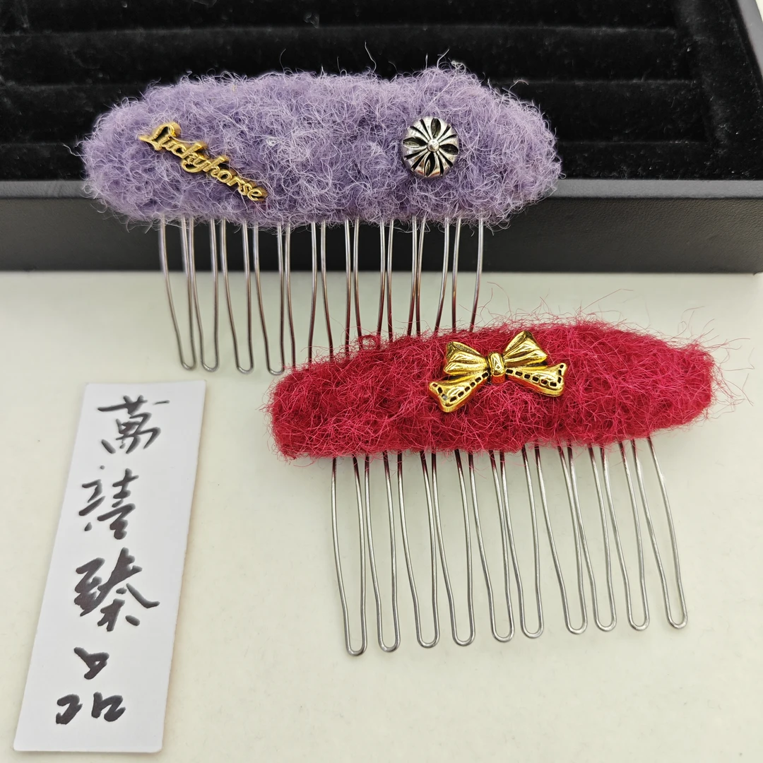 红色蝴蝶结+紫色倒齿发夹1对387 yb