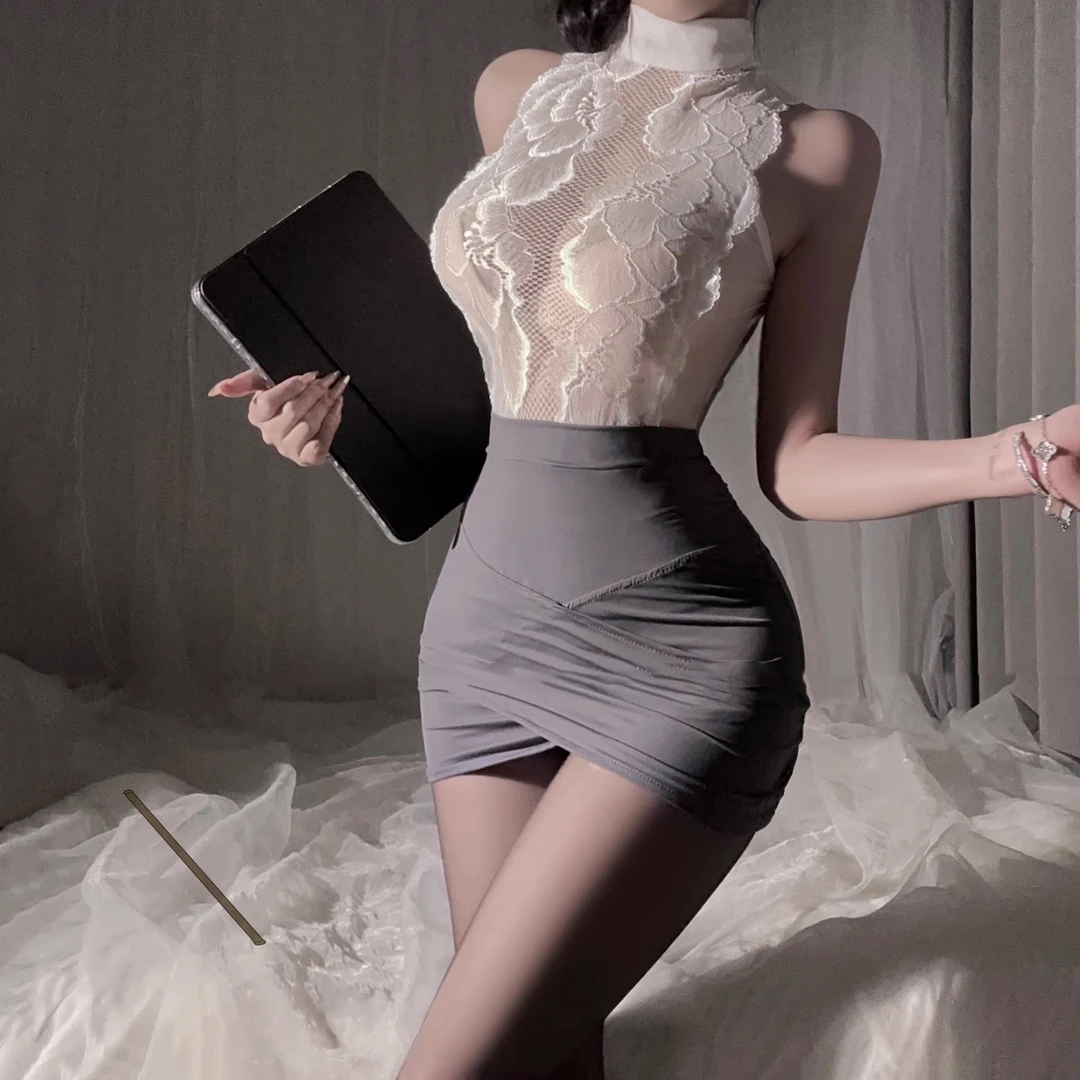 伊爱纯欲蕾丝镂空性感修身包臀裙展现女性魅力透视紧身开叉气质