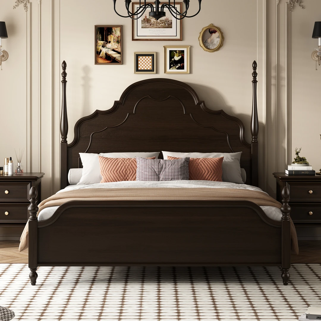 法式纯实木复古安娜床全实木美式1米8双人主卧储物高箱液压结婚床