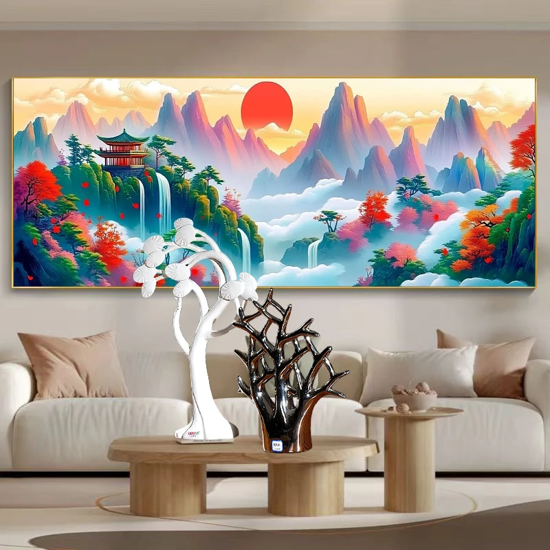 新款风景画旭日东升满钻全贴魔方圆钻石画卧室客厅鸿运当头贴钻画