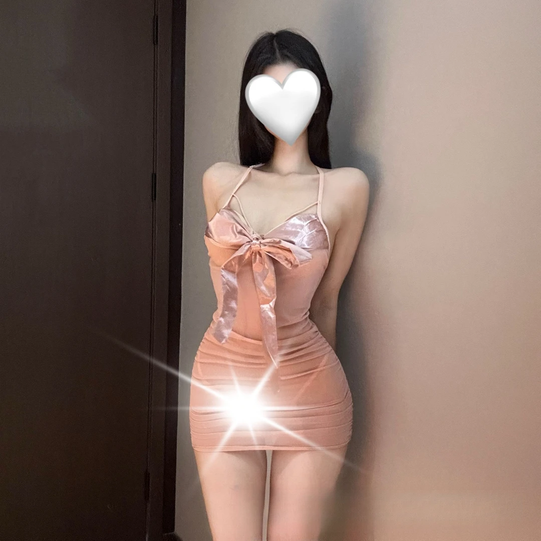 【80-180斤】大码蝴蝶结抽褶透纱吊带裙性感纯欲睡衣性感睡裙